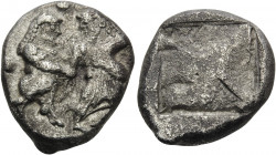 THRACO-MACEDONIAN REGION. Siris. Circa 525-480 BC. Stater (Silver, 18 mm, 9.78 g). Satyr standing right, grasping the right arm of a nymph fleeing to ...