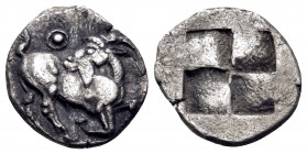 THRACO-MACEDONIAN TRIBES, Mygdones or Krestones. Circa 490-485 BC. 1/8 Stater (Silver, 11.5 mm, 1.00 g). Goat kneeling right on pelleted ground line, ...