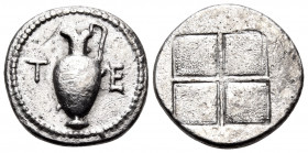 MACEDON. Terone. Circa 424-422 BC. Tetrobol (Silver, 15 mm, 2.31 g). T-E Oinochoe to left. Rev. Quadripartite incuse square. Hardwick group IV, 13. HG...
