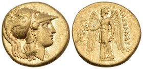 KINGS OF MACEDON. Alexander III ‘the Great’, 336-323 BC. Stater (Gold, 18 mm, 8.56 g, 6 h), Sardes, circa 330/25-324/3. Head of Athena to right, weari...