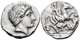 KINGS OF PAEONIA. Patraos, circa 335-315 BC. Tetradrachm (Silver, 24 mm, 12.51 g, 3 h), Astibos or Damastion. Laureate head of Apollo to right. Rev. Π...