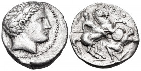 KINGS OF PAEONIA. Patraos, circa 335-315 BC. Tetradrachm (Silver, 23 mm, 12.34 g, 2 h), Astibos or Damastion. Laureate head of Apollo to right. Rev. Π...