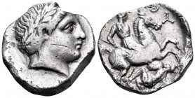 KINGS OF PAEONIA. Patraos, Circa 335-315 BC. Tetradrachm (Silver, 23 mm, 12.32 g, 7 h), Astibos or Damastion. Laureate head of Apollo to right. Rev. Π...