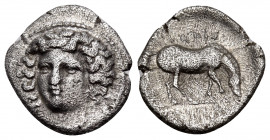 THESSALY. Larissa. Circa 344-337 BC. Obol (Silver, 11 mm, 0.90 g, 12 h). Head of the nymph Larissa facing, turned slightly to the left, wearing ampyx,...