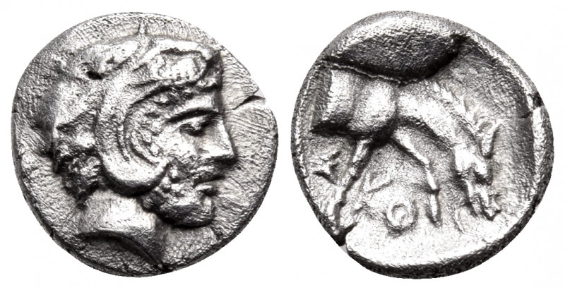 THESSALY. Skotussa. Circa 394-367 BC. Obol (Silver, 10 mm, 0.83 g, 3 h). Head of...