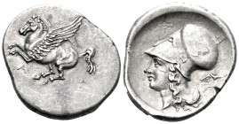 AKARNANIA. Argos Amphilochikon. Circa 340-300 BC. Stater (Silver, 24.5 mm, 8.38 g, 6 h). A Pegasos flying to left. Rev. ΑΡΓΕΙ Helmeted head of Athena ...