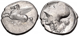 AKARNANIA. Argos Amphilochikon. Circa 340-300 BC. Stater (Silver, 23 mm, 8.12 g, 6 h). AP Pegasos flying to left. Rev. ΔI Helmeted head of Athena to l...