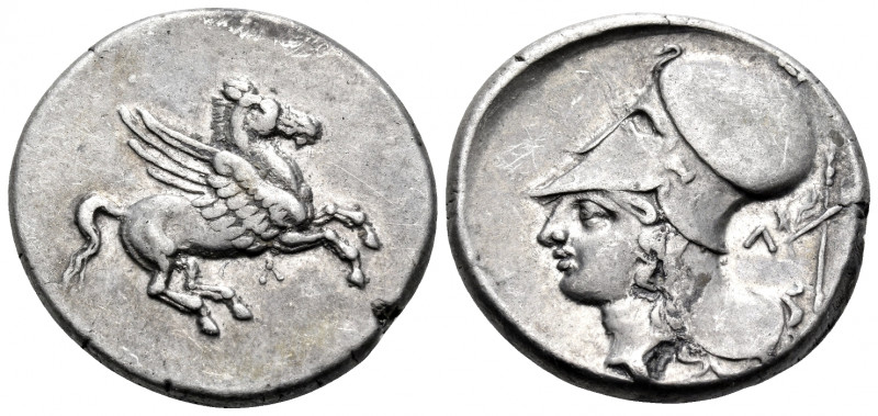 AKARNANIA. Leukas. Circa 350-320 BC. Stater (Silver, 22 mm, 8.61 g, 3 h). Λ Pega...