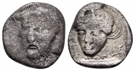AKARNANIA. Stratos. Circa 425-380 BC. Hemidrachm (Silver, 12 mm, 2.23 g, 11 h). Head of Acheloös facing, turned slightly to the left. Rev. ΣTRA Head o...