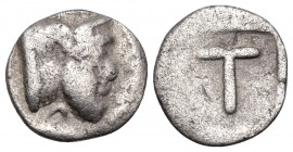 AKARNANIA, Federal Coinage (Akarnanian Confederacy). Circa 425-380 BC. Trihemiobol (Silver, 11 mm, 0.98 g, 3 h), Stratos. Horned and bearded head of t...