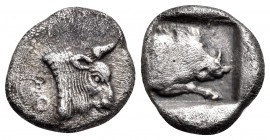 PHOKIS, Federal Coinage. Circa 478-460. Obol (Silver, 10 mm, 1.06 g, 6 h). ΦΟ Bull's head right. Rev. Forepart of boar right, within incuse square. BC...