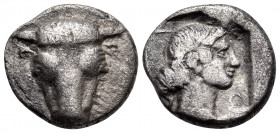 PHOKIS, Federal Coinage. Circa 457-446 BC. Triobol or Hemidrachm (Silver, 13 mm, 2.73 g, 6 h). Bull’s head facing. Rev. Φ-O-K-I Head of Artemis to rig...