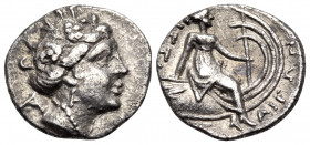 EUBOIA. Histiaia. 3rd-2nd centuries BC. Tetrobol (Silver, 14 mm, 1.86 g, 12 h). Vine-wreathed head of nymph Histiaia to right, wearing pendant earring...