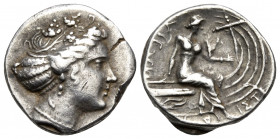 EUBOIA. Histiaia. 3rd-2nd centuries BC. Tetrobol (Silver, 14 mm, 2.44 g, 3 h). Vine-wreathed head of nymph Histiaia to right, wearing pendant earring ...