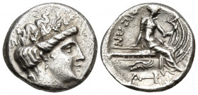 EUBOIA. Histiaia. 3rd-2nd centuries BC. Tetrobol (Silver, 14 mm, 2.38 g, 7 h). Vine-wreathed head of nymph Histiaia to right, wearing pendant earring ...