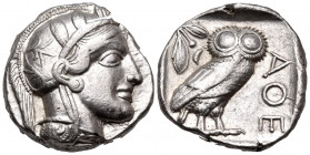 ATTICA. Athens. Circa 449-404 BC. Tetradrachm (Silver, 23 mm, 17.22 g, 3 h), 430s BC. Head of Athena to right, wearing crested Attic helmet adorned wi...