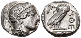 ATTICA. Athens. Circa 449-404 BC. Tetradrachm (Silver, 25 mm, 17.22 g, 9 h), c. 420s. Head of Athena to right, wearing crested Attic helmet adorned wi...