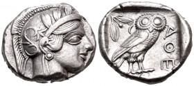 ATTICA. Athens. Circa 449-404 BC. Tetradrachm (Silver, 25 mm, 17.18 g, 5 h), c. 430s. Head of Athena to right, wearing crested Attic helmet adorned wi...