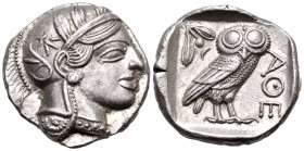 ATTICA. Athens. Circa 449-404 BC. Tetradrachm (Silver, 24 mm, 17.20 g, 5 h), c. 430s. Head of Athena to right, wearing crested Attic helmet adorned wi...