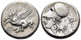 CORINTHIA. Corinth. Circa 375-300 BC. Stater (Silver, 20 mm, 8.60 g, 1 h), Di... Ϙ Pegasos flying left with straight wings. Rev. Δ - Ι Head of Aphrodi...