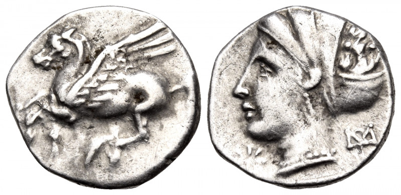 CORINTHIA. Corinth. Circa 350-300 BC. Drachm (Silver, 19 mm, 2.64 g, 6 h). Ϙ Peg...