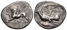 SIKYONIA. Sikyon. Circa 330/20-280 BC. Hemidrachm (Silver, 18 mm, 2.57 g, 1 h). ΣI Chimaera, with right forepaw raised high, moving left. Rev. Dove fl...
