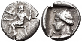ARKADIA, Arkadian League. Circa 460-450 BC. Hemidrachm (Silver, 16 mm, 2.86 g, 11 h), Mantinea. Zeus Lykaios seated left on low throne, holding long s...