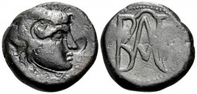 KINGS OF BOSPOROS. Polemo I, circa 14/3-10/9 BC. (Bronze, 22 mm, 7.99 g, 10 h), Pantikapaion(?). Winged head of Medusa to right; on head, uncertain c/...