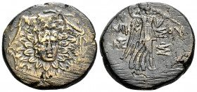 PONTOS. Amisos. Time of Mithradates VI Eupator, circa 85-65 BC. (Bronze, 22 mm, 7.25 g, 12 h). Aegis. Rev. AMI-ΣOΥ Nike walking right, holding palm ti...