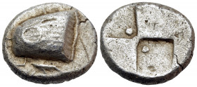 PAPHLAGONIA. Sinope. Circa 490-425 BC. Drachm (Silver, 16 mm, 6.05 g). Head of a sea eagle to left; below, dolphin to left. Rev. Quadripartite incuse ...
