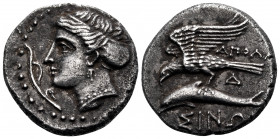 PAPHLAGONIA. Sinope. Circa 330-300 BC. Drachm (Silver, 19 mm, 5.77 g, 5 h), struck under the magistrate Apollo... Head of the nymph Sinope to left, he...