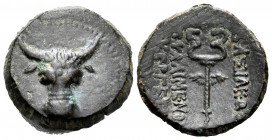 KINGS OF PAPHLAGONIA. Pylaimenes II/III Euergetes, circa 133-103 BC. Chalkous (Bronze, 16 mm, 3.66 g, 12 h). Bull's head facing. Rev. ΒΑΣΙΛΕΩΣ / ΠYΛΑΙ...