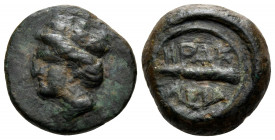 BITHYNIA. Herakleia Pontika. 4th century BC. (Bronze, 13 mm, 2.41 g, 3 h). Turreted head of Tyche to left. Rev. HPAK/ΛEIA Club. HGC 7, -. RG 65. SNG B...