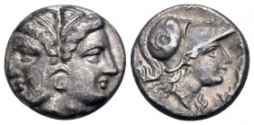 MYSIA. Lampsakos. Circa 390-330 BC. Diobol (Silver, 12 mm, 2.29 g, 4 h). Janiform female head. Rev. ΛΑΜΨ Head of Athena to right, wearing Corinthian h...