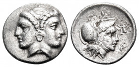 MYSIA. Lampsakos. Circa 390-330 BC. Diobol (Silver, 12 mm, 1.25 g, 6 h). Janiform female head, with circular earring. Rev. ΛΑ-M Head of Athena to righ...