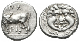 MYSIA. Parion. 4th century BC. Hemidrachm (Silver, 13.5 mm, 2.48 g, 9 h). ΠA/PI Bull standing left, head turned back to right; pellet between hindlegs...