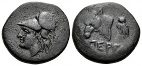 MYSIA. Pergamon. Circa 310-282 BC. (Bronze, 17 mm, 4.13 g, 12 h). Head of Athena to left, wearing crested Corinthian helmet. Rev. ΠΕΡΓA Head of bull l...