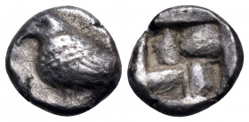 TROAS. Abydos. Circa 500-480 BC. Diobol (Silver, 10 mm, 1.26 g). Eagle with wings folded standing to left. Rev. Incuse square with swastika pattern to...