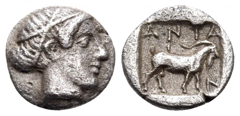 TROAS. Antandros. Circa 360-350 BC. Obol (Silver, 8 mm, 0.55 g, 5 h). Head of Ar...