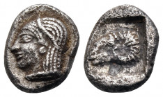TROAS. Kebren. 5th century BC. Diobol (Silver, 10 mm, 1.22 g, 6 h), c. 480-460. Diademed female head to left, wearing disc earring and plain necklace....
