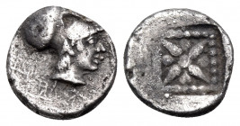 TROAS. Kolone. 5th century BC. Hemiobol (Silver, 7 mm, 0.45 g). Head of Athena to right, wearing Corinthian helmet. Rev. Stellate pattern within pelle...