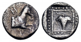 TROAS. Skepsis. Mid 5th Century BC. Obol (Silver, 8 mm, 0.48 g, 1 h), Homonoia with Neandreia (?). Σ-K-H Forepart of horse to right. Rev. Grape bunch;...