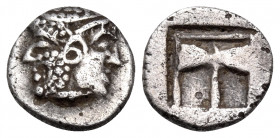 ISLANDS OFF TROAS, Tenedos. Circa 525-490 BC. Obol (Silver, 8 mm, 0.57 g, 5 h). Janiform head of Hera, on right, and Zeus, on left. Rev. Double ax wit...