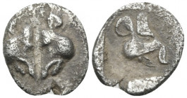 LESBOS. Uncertain mint. Circa 478-460 BC. Hemiobol (Silver, 8 mm, 0.31 g). Confronted heads of two boars. Rev. Head of board to right within incuse sq...