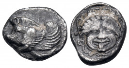 IONIA. Klazomenai. Circa 480-400 BC. Hemidrachm (Silver, 12 mm, 1.74 g, 9 h). Forepart of winged boar left. Rev. Gorgoneion facing. Cf. SNG Copenhagen...