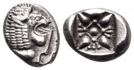 IONIA. Miletos. Late 6th-early 5th century BC. Twelfth stater or diobol (Silver, 10 mm, 1.18 g). Forepart of lion to left, head turned back to right. ...