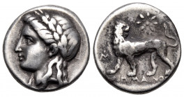 IONIA. Miletos. Circa 350-340 BC. Drachm (Silver, 15 mm, 3.55 g, 12 h), struck under the magistrate Demainos. Laureate head of Apollo to left. Rev. ΔH...
