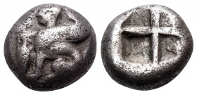 ISLANDS OFF IONIA, Chios. Circa 435-425 BC. Hemidrachm (Silver, 10 mm, 2.56 g). Sphinx seated to left on ground line; to left, bunch of grapes over Ch...
