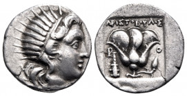 ISLANDS OFF CARIA, Rhodos. Rhodes. Circa 150-125 BC. Drachm (Silver, 14 mm, 2.75 g, 12 h), struck under the magistrate Aristoboulos. Radiate head of H...