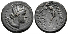 PHRYGIA. Apameia. Circa 88-40 BC. (Bronze, 18 mm, 4.70 g, 1 h), struck under the eglogistes Attalos, son of Bianor. Turreted head of Artemis-Tyche rig...